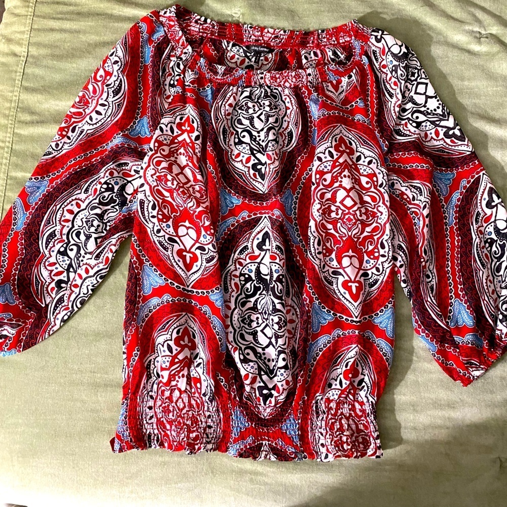 Daisy Fluentes blouse paisley stretchy waistband Sz S. S-26